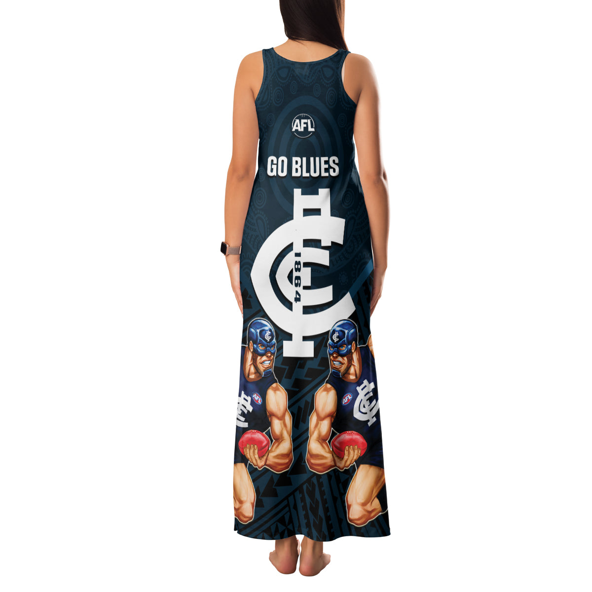 calrton-football-family-matching-tank-maxi-dress-and-hawaiian-shirt-blues-go-champions-2023-polynesian-indigenous-art