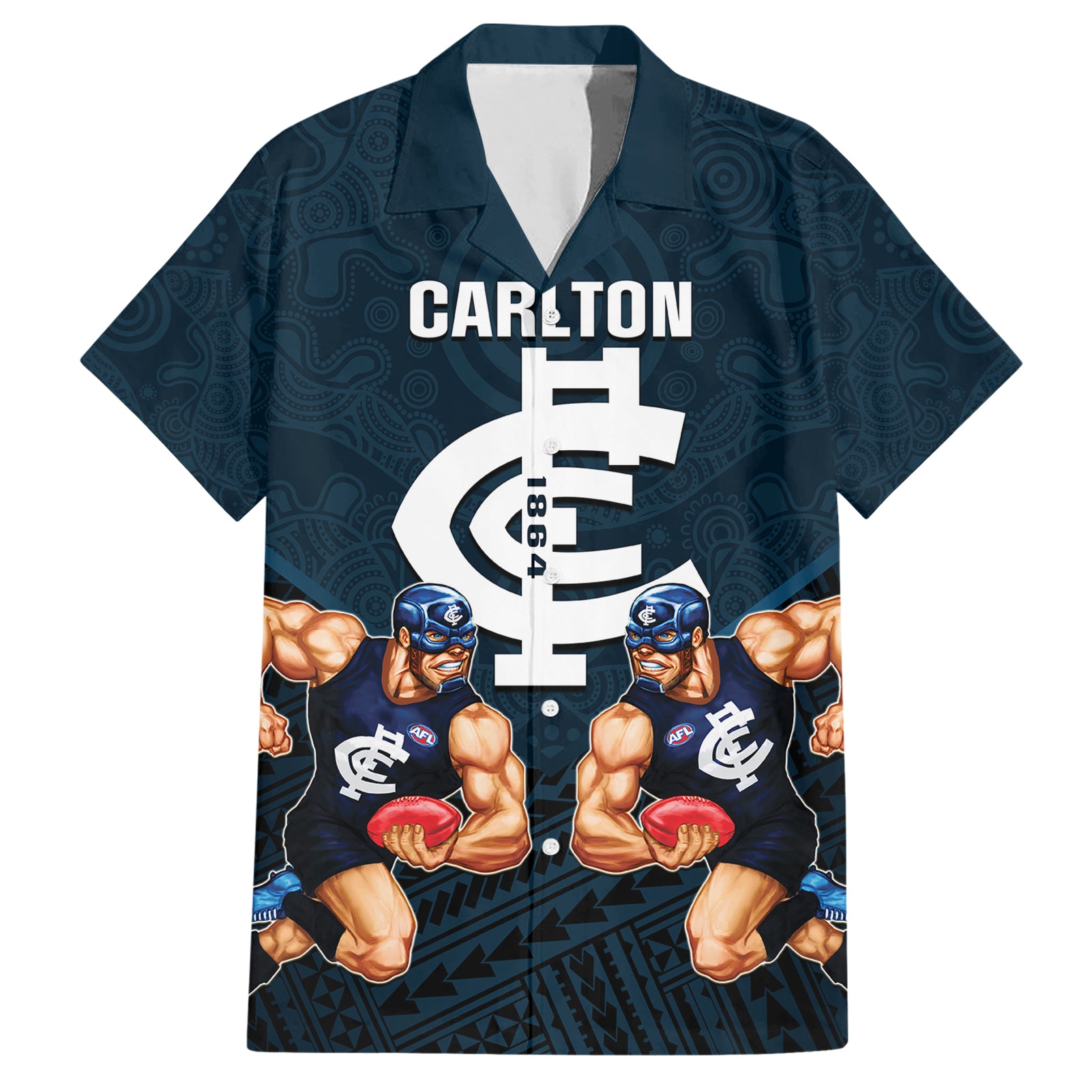 Personalised Calrton Football Hawaiian Shirt Blues Go Champions 2023 Polynesian Indigenous Art - Vibe Hoodie Shop