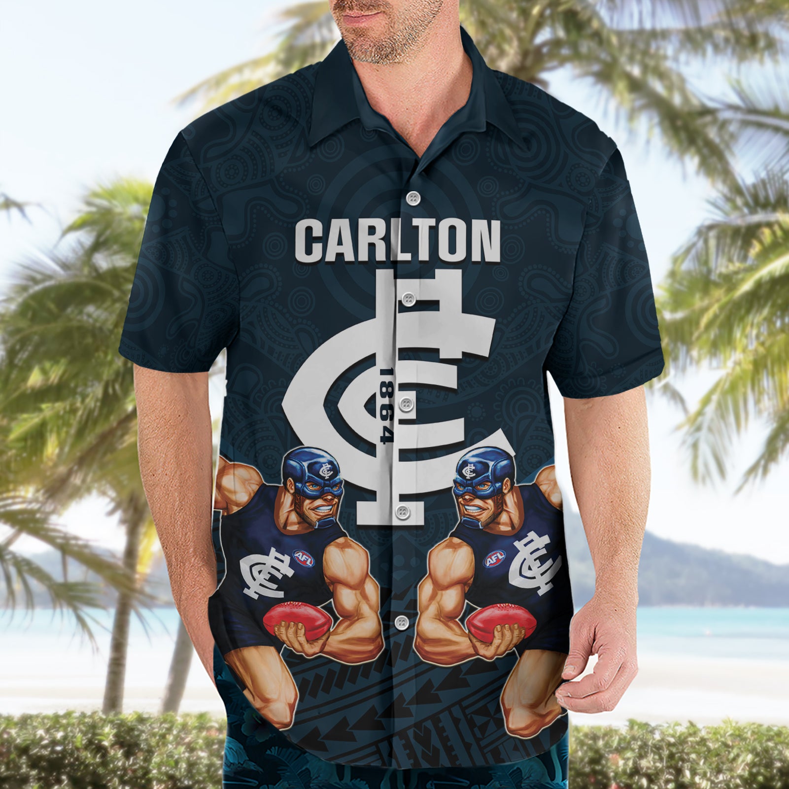 Personalised Calrton Football Hawaiian Shirt Blues Go Champions 2023 Polynesian Indigenous Art - Vibe Hoodie Shop