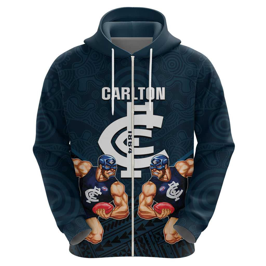 Personalised Calrton Football Hoodie Blues Go Champions 2023 Polynesian Indigenous Art - Vibe Hoodie Shop
