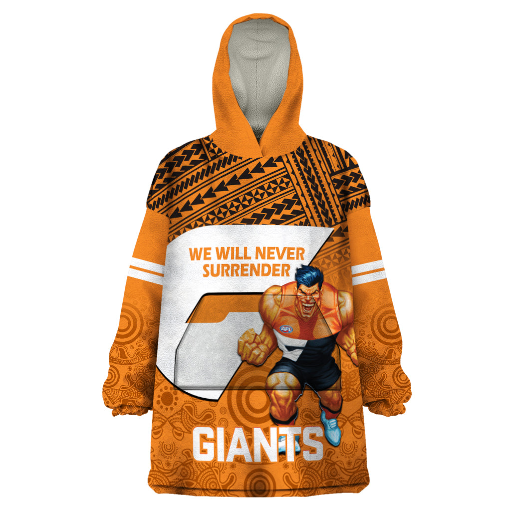 Giants Football Wearable Blanket Hoodie GWS Go Champions 2023 Polynesian Indigenous Art - Vibe Hoodie Shop