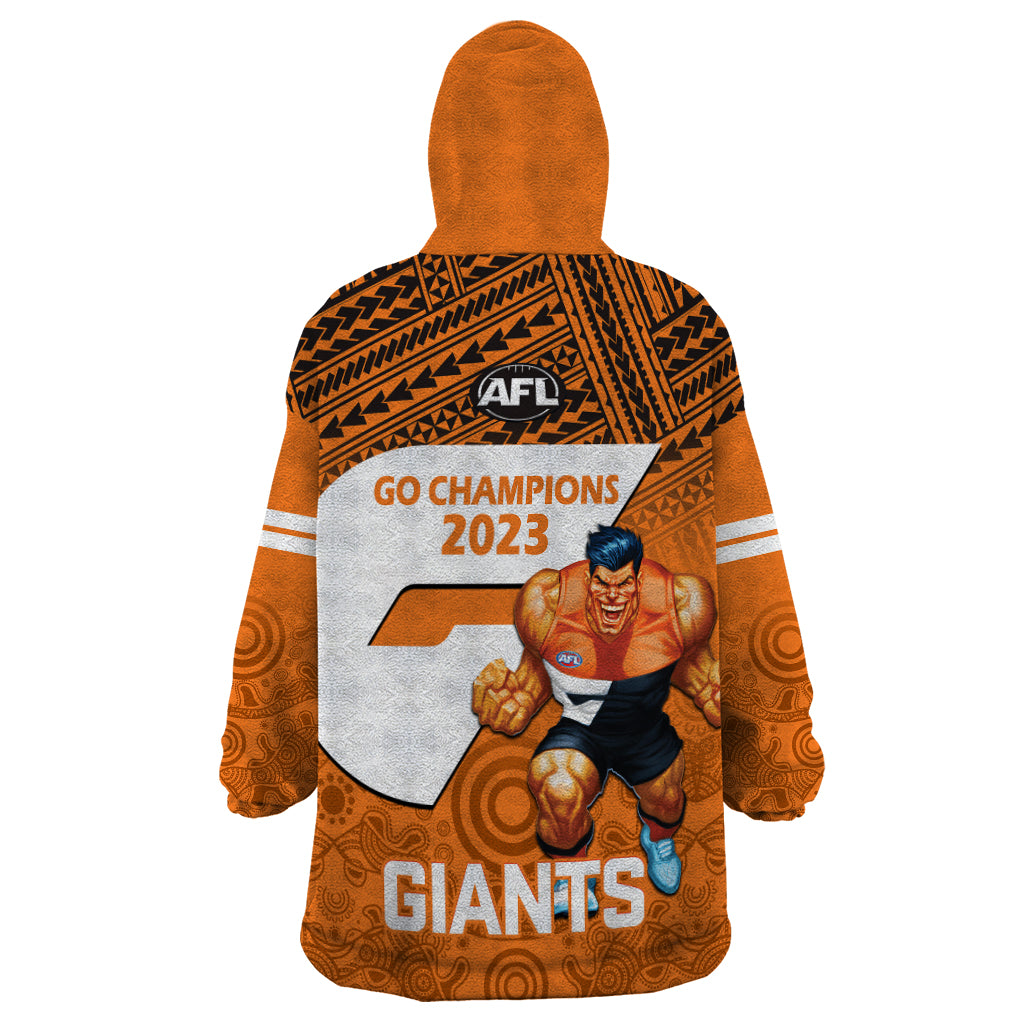 Giants Football Wearable Blanket Hoodie GWS Go Champions 2023 Polynesian Indigenous Art - Vibe Hoodie Shop