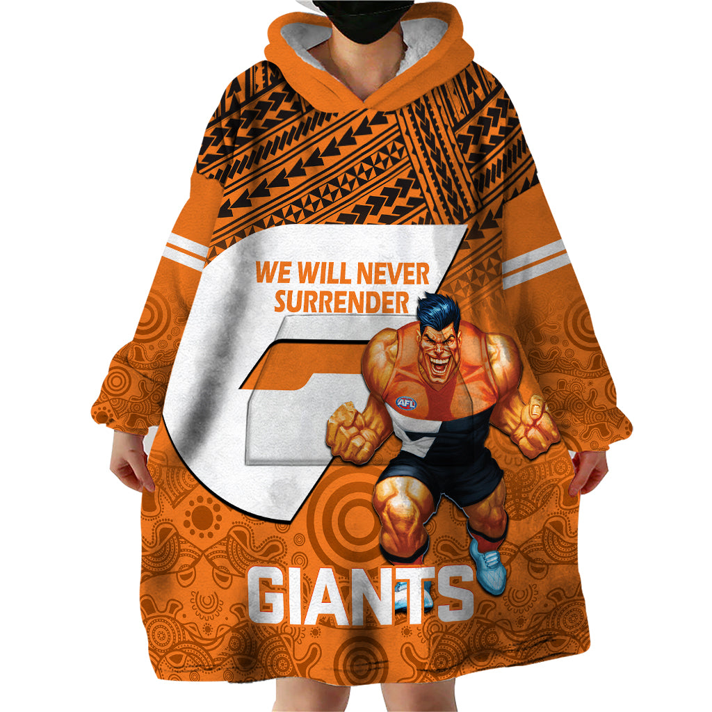 Giants Football Wearable Blanket Hoodie GWS Go Champions 2023 Polynesian Indigenous Art - Vibe Hoodie Shop