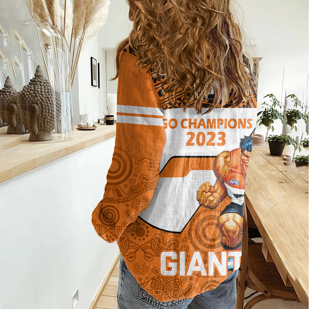 Giants Football Women Casual Shirt GWS Go Champions 2023 Polynesian Indigenous Art - Vibe Hoodie Shop