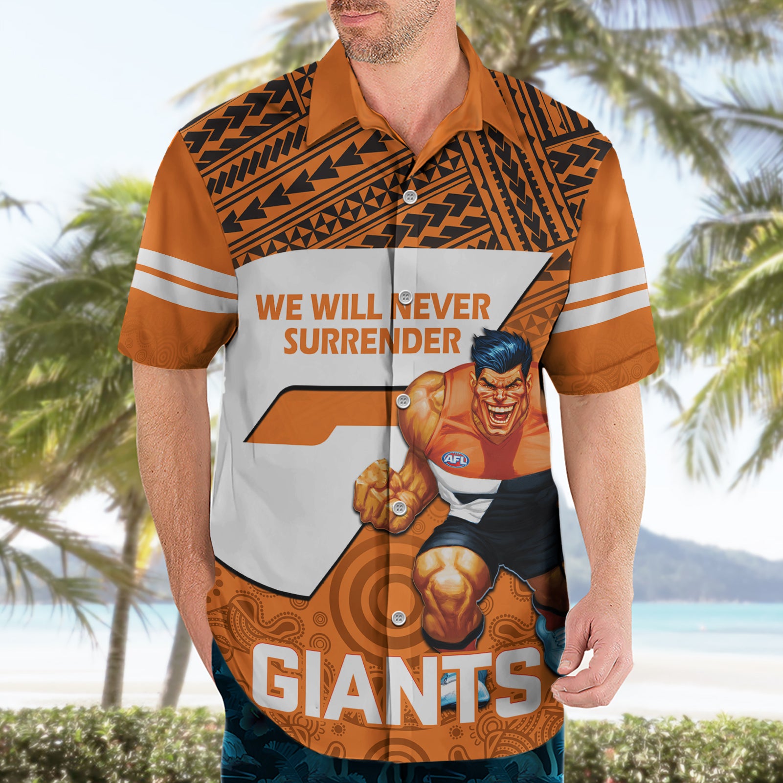 Personalised Giants Football Hawaiian Shirt GWS Go Champions 2023 Polynesian Indigenous Art - Vibe Hoodie Shop