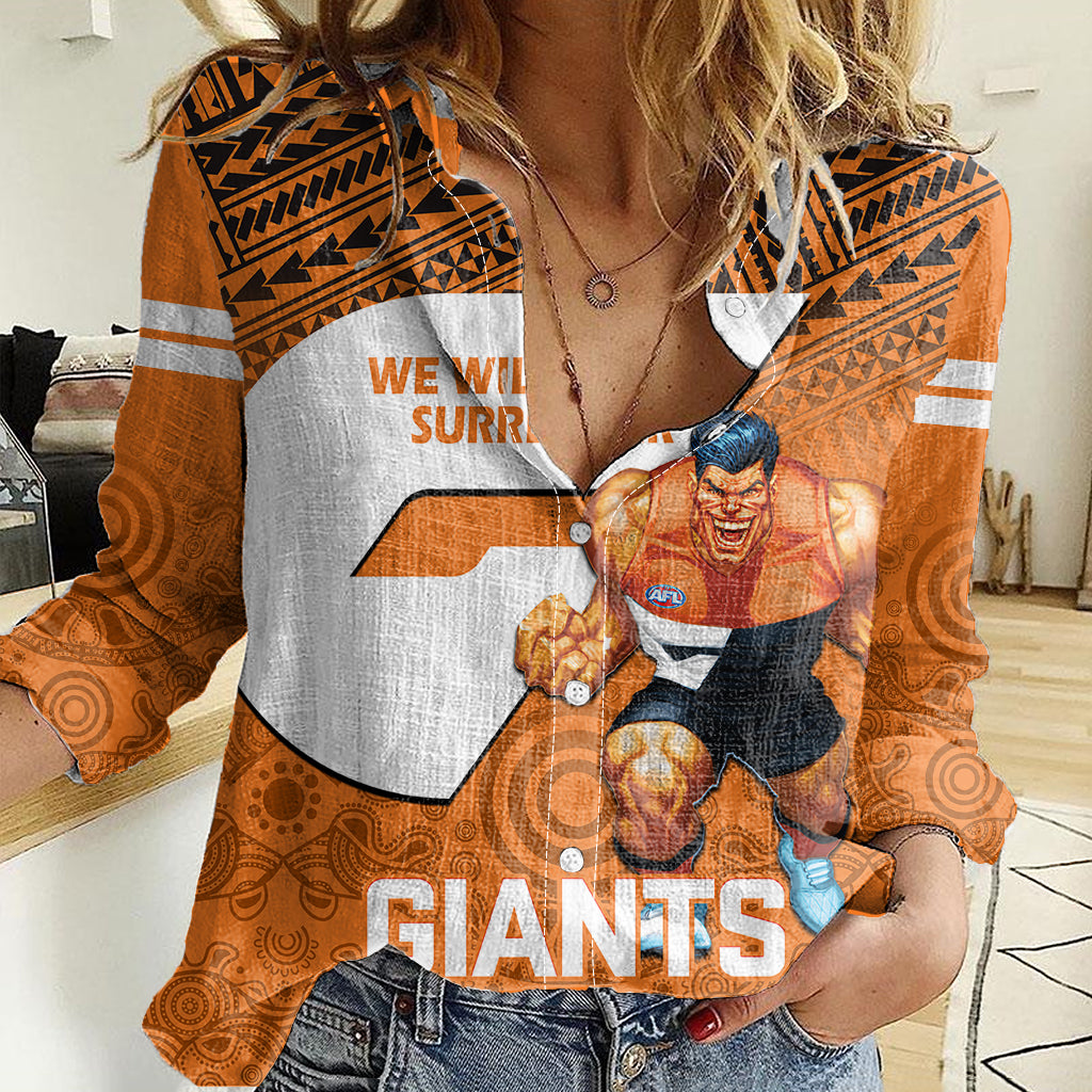 Personalised Giants Football Women Casual Shirt GWS Go Champions 2023 Polynesian Indigenous Art - Vibe Hoodie Shop
