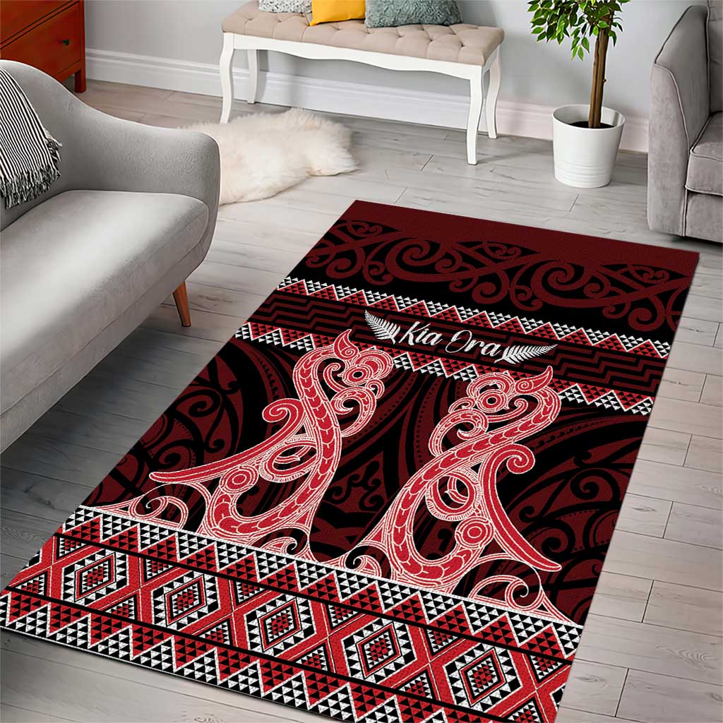 Kia Ora New Zealand Area Rug Maori Language Week Whero Taniko Motif - Vibe Hoodie