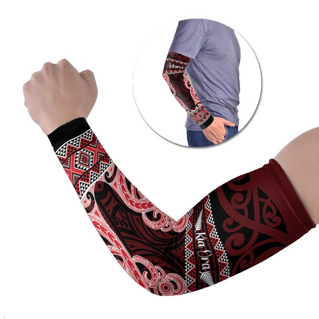 Kia Ora New Zealand Arm Sleeves Maori Language Week Whero Taniko Motif - Vibe Hoodie