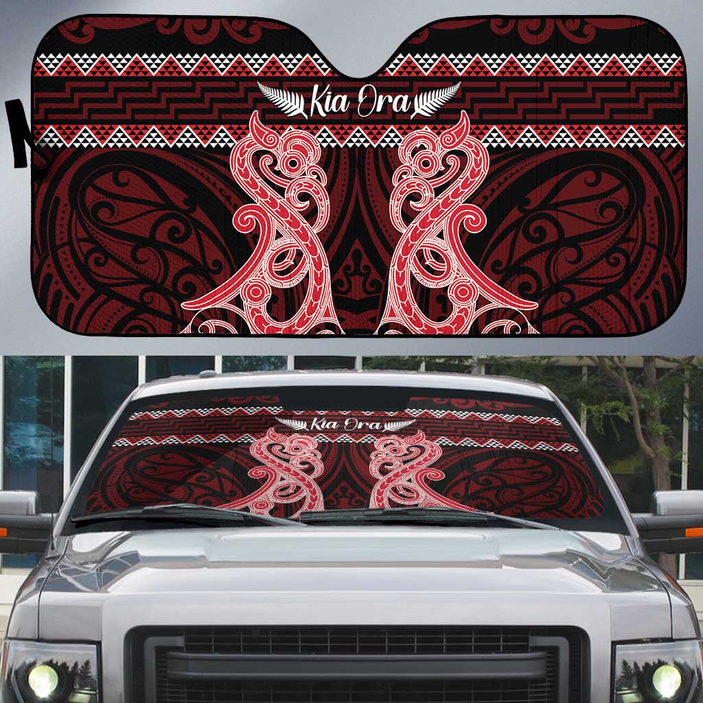 Kia Ora New Zealand Auto Sun Shade Maori Language Week Whero Taniko Motif - Vibe Hoodie