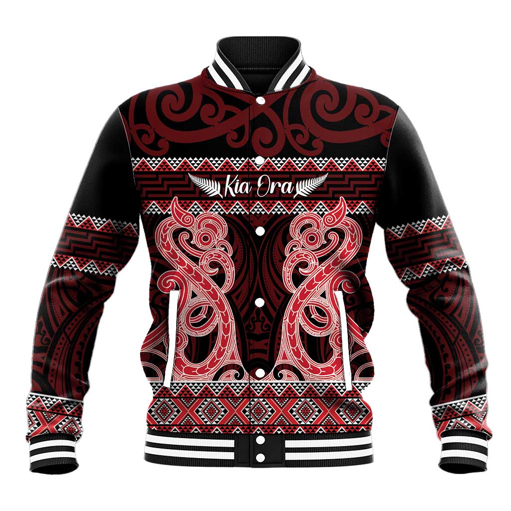 Kia Ora New Zealand Baseball Jacket Maori Language Week Whero Taniko Motif - Vibe Hoodie