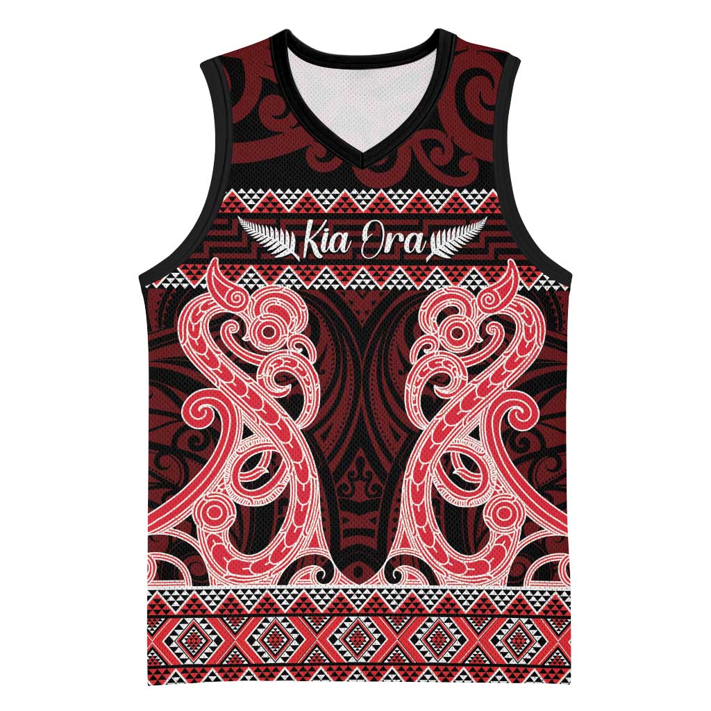 Kia Ora New Zealand Basketball Jersey Maori Language Week Whero Taniko Motif - Vibe Hoodie