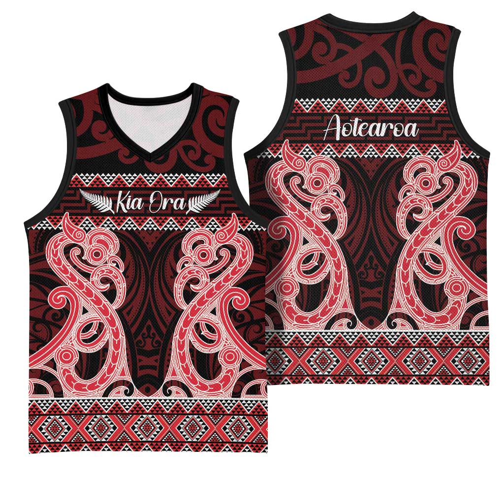Kia Ora New Zealand Basketball Jersey Maori Language Week Whero Taniko Motif - Vibe Hoodie