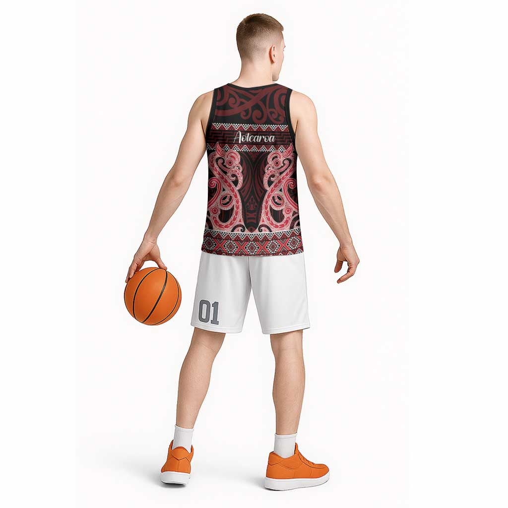 Kia Ora New Zealand Basketball Jersey Maori Language Week Whero Taniko Motif - Vibe Hoodie