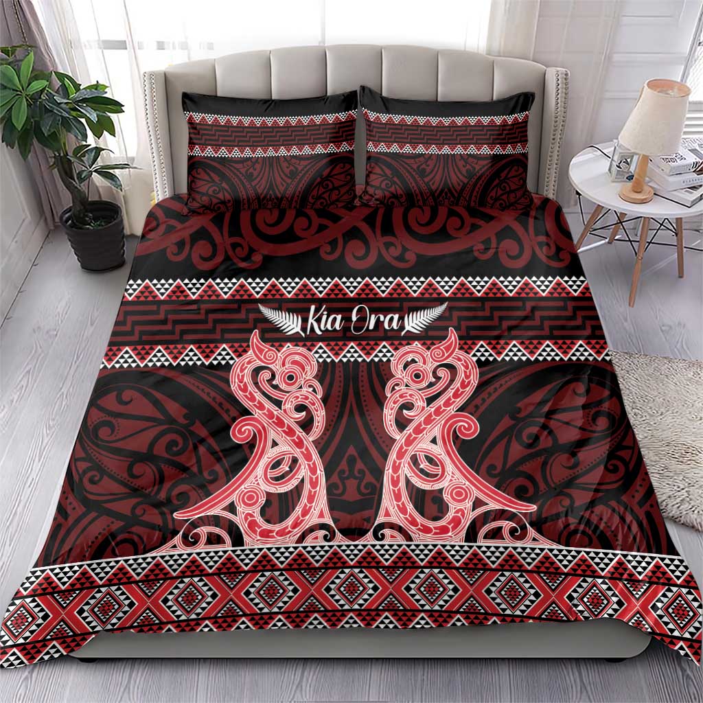 Kia Ora New Zealand Bedding Set Maori Language Week Whero Taniko Motif - Vibe Hoodie