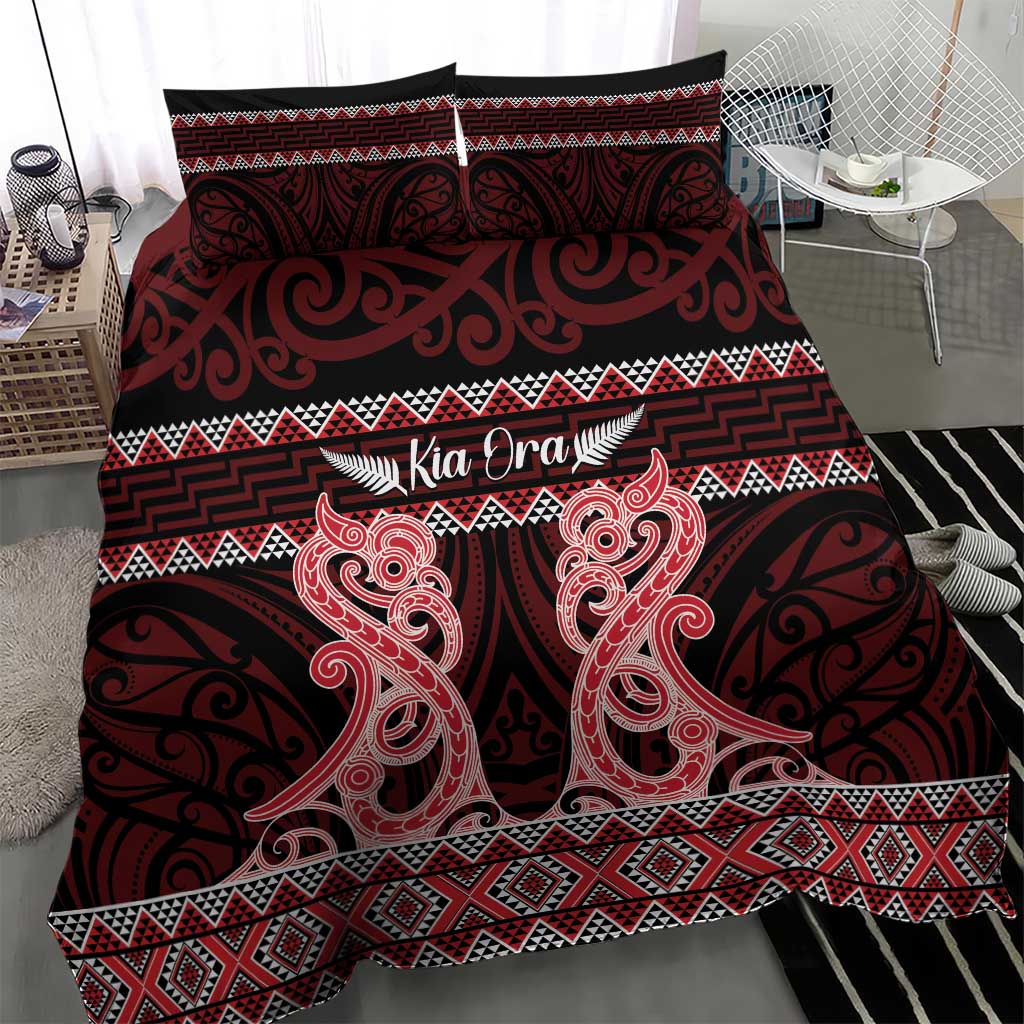 Kia Ora New Zealand Bedding Set Maori Language Week Whero Taniko Motif - Vibe Hoodie