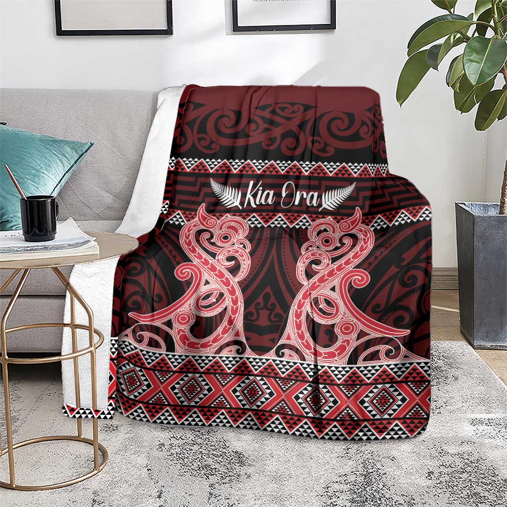 Kia Ora New Zealand Blanket Maori Language Week Whero Taniko Motif - Vibe Hoodie