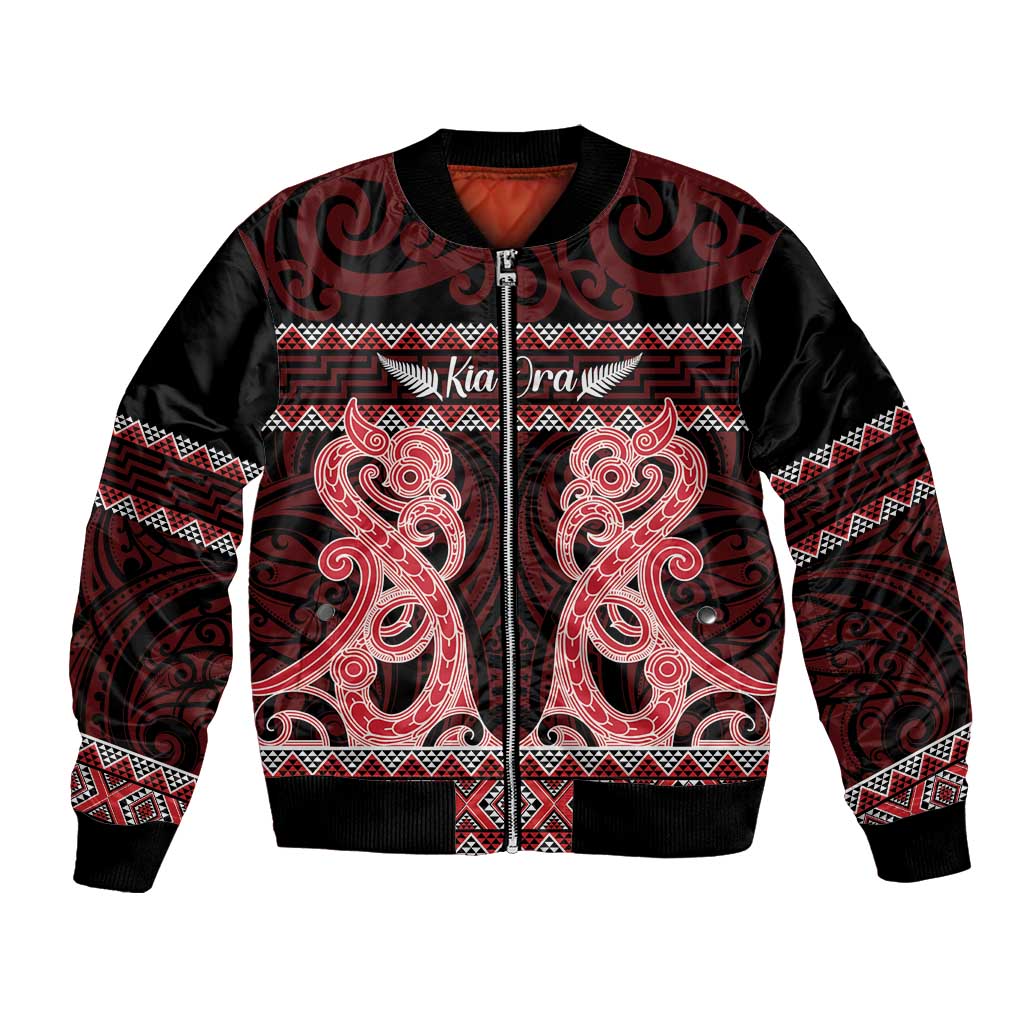 Kia Ora New Zealand Bomber Jacket Maori Language Week Whero Taniko Motif - Vibe Hoodie