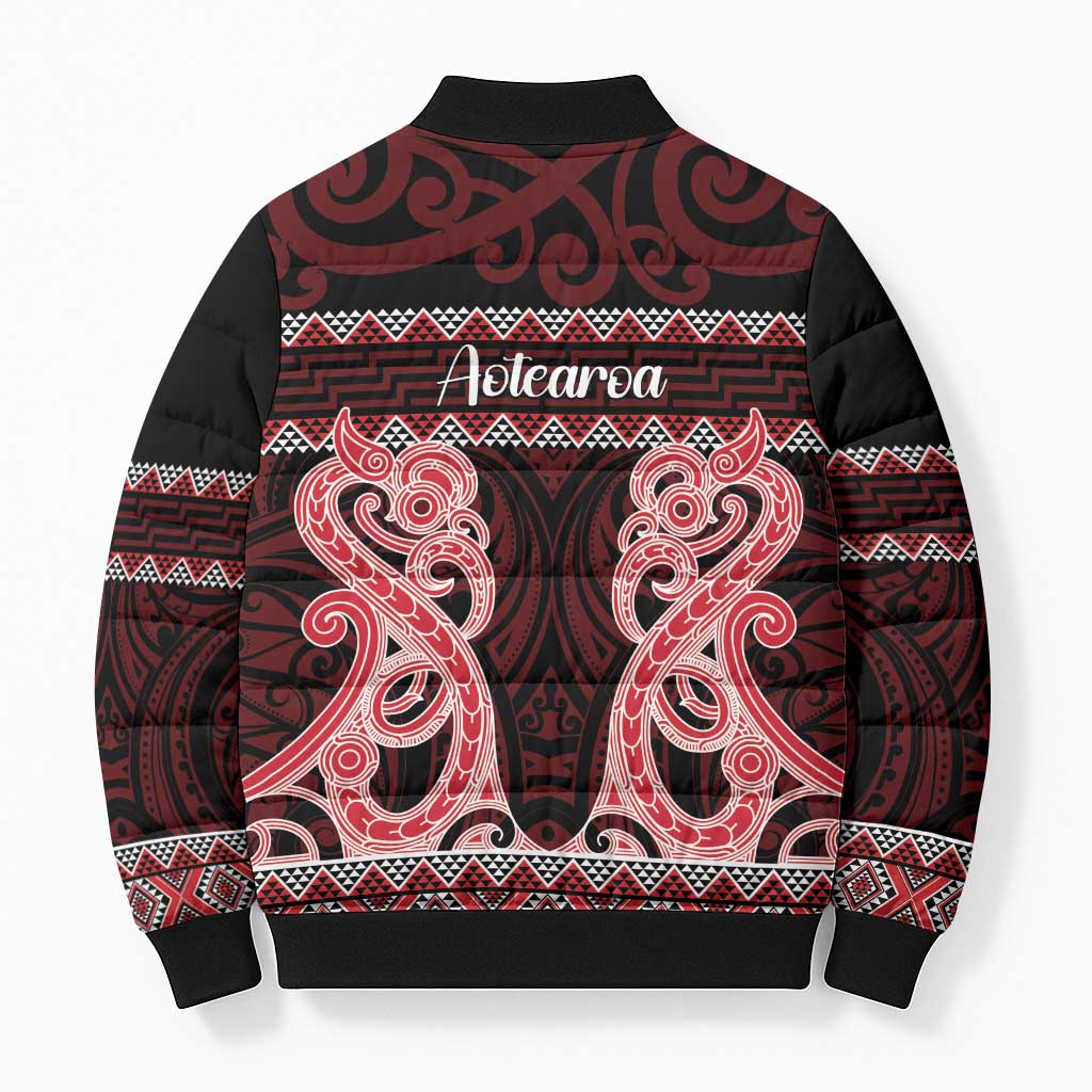 Kia Ora New Zealand Bomber Puffer Jacket Maori Language Week Whero Taniko Motif - Vibe Hoodie