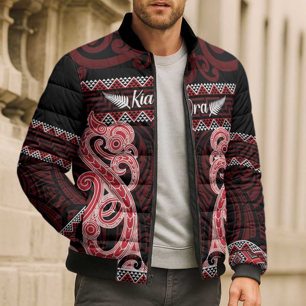 Kia Ora New Zealand Bomber Puffer Jacket Maori Language Week Whero Taniko Motif - Vibe Hoodie