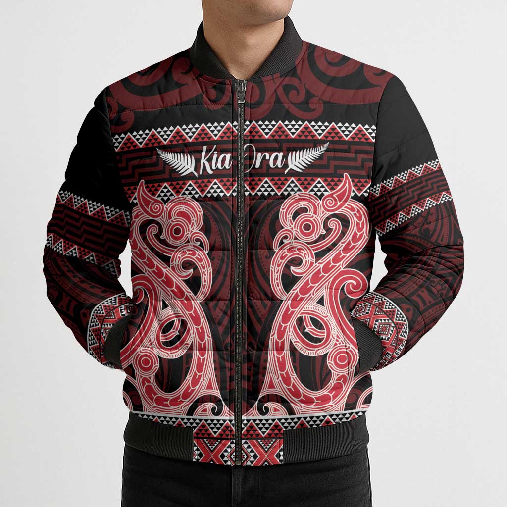 Kia Ora New Zealand Bomber Puffer Jacket Maori Language Week Whero Taniko Motif - Vibe Hoodie
