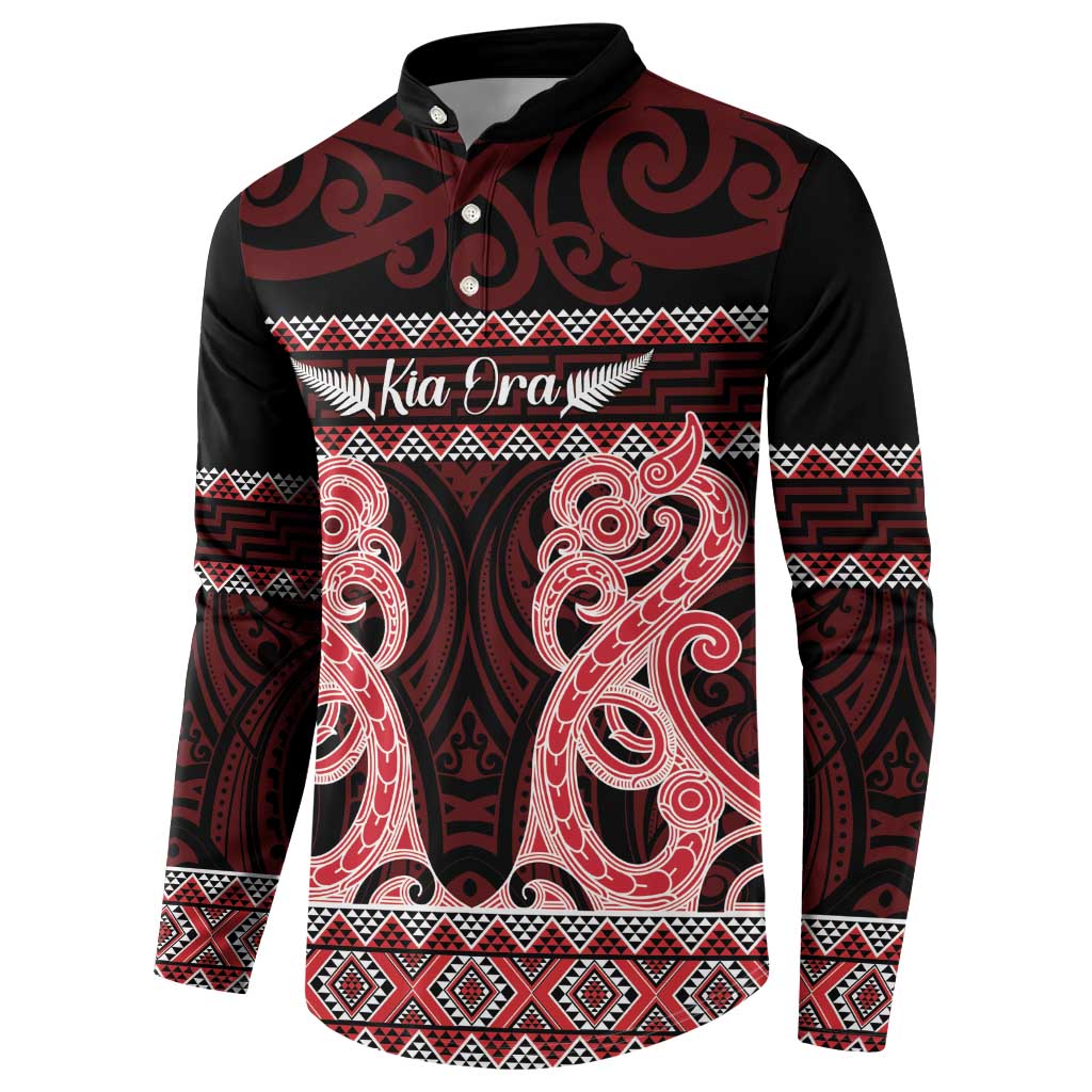 Kia Ora New Zealand Button Sweatshirt Maori Language Week Whero Taniko Motif - Vibe Hoodie