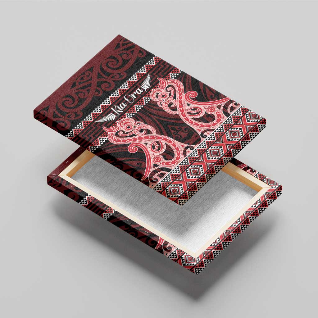 Kia Ora New Zealand Canvas Wall Art Maori Language Week Whero Taniko Motif - Vibe Hoodie