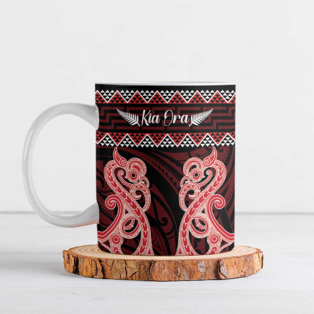 Kia Ora New Zealand Ceramic Mug Maori Language Week Whero Taniko Motif - Vibe Hoodie