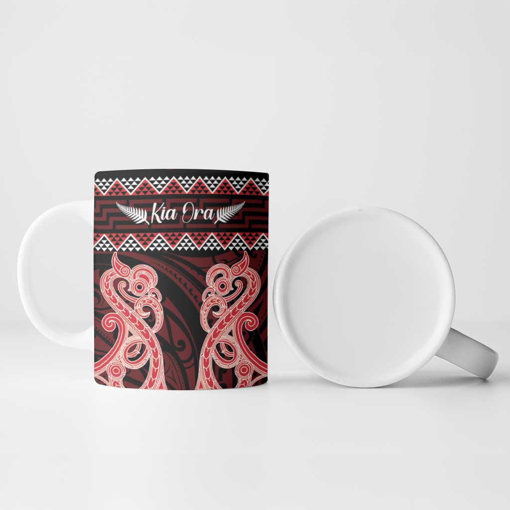 Kia Ora New Zealand Ceramic Mug Maori Language Week Whero Taniko Motif - Vibe Hoodie