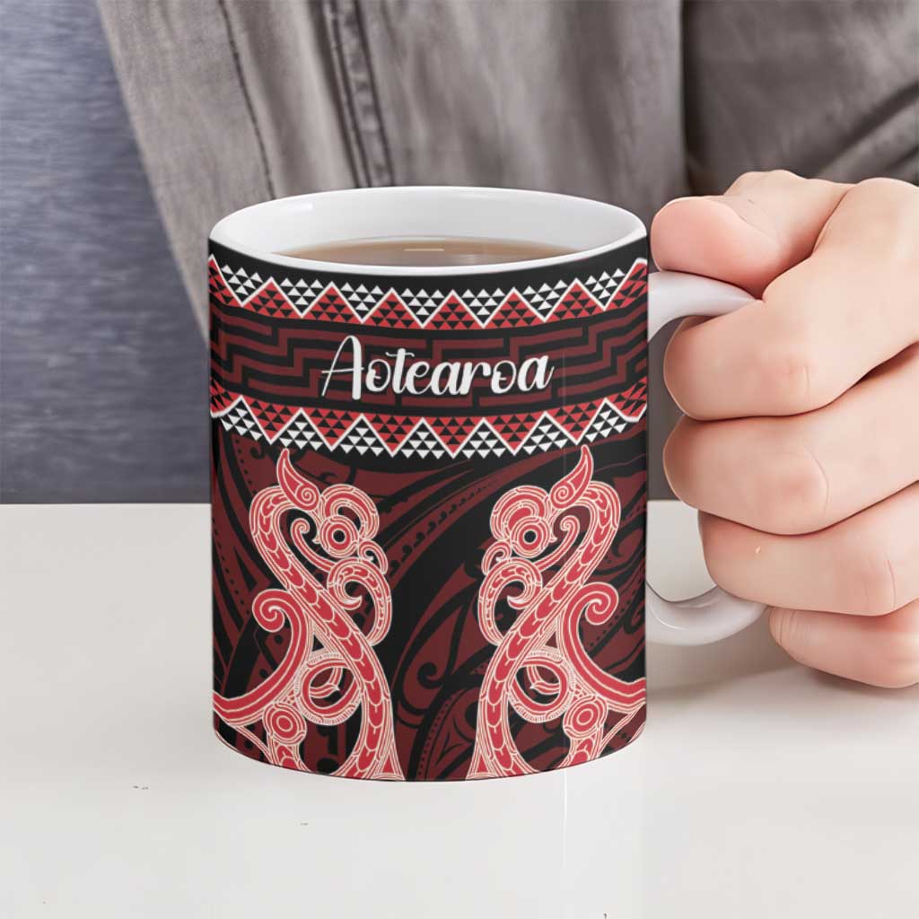 Kia Ora New Zealand Ceramic Mug Maori Language Week Whero Taniko Motif - Vibe Hoodie