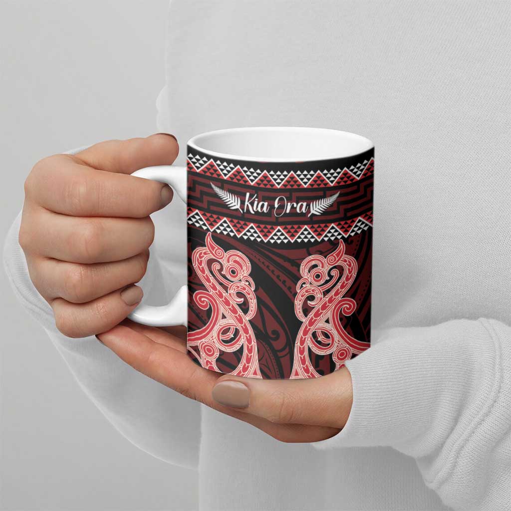 Kia Ora New Zealand Ceramic Mug Maori Language Week Whero Taniko Motif - Vibe Hoodie