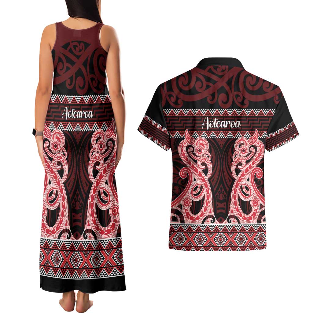 Kia Ora New Zealand Couples Matching Tank Maxi Dress and Hawaiian Shirt Maori Language Week Whero Taniko Motif - Vibe Hoodie