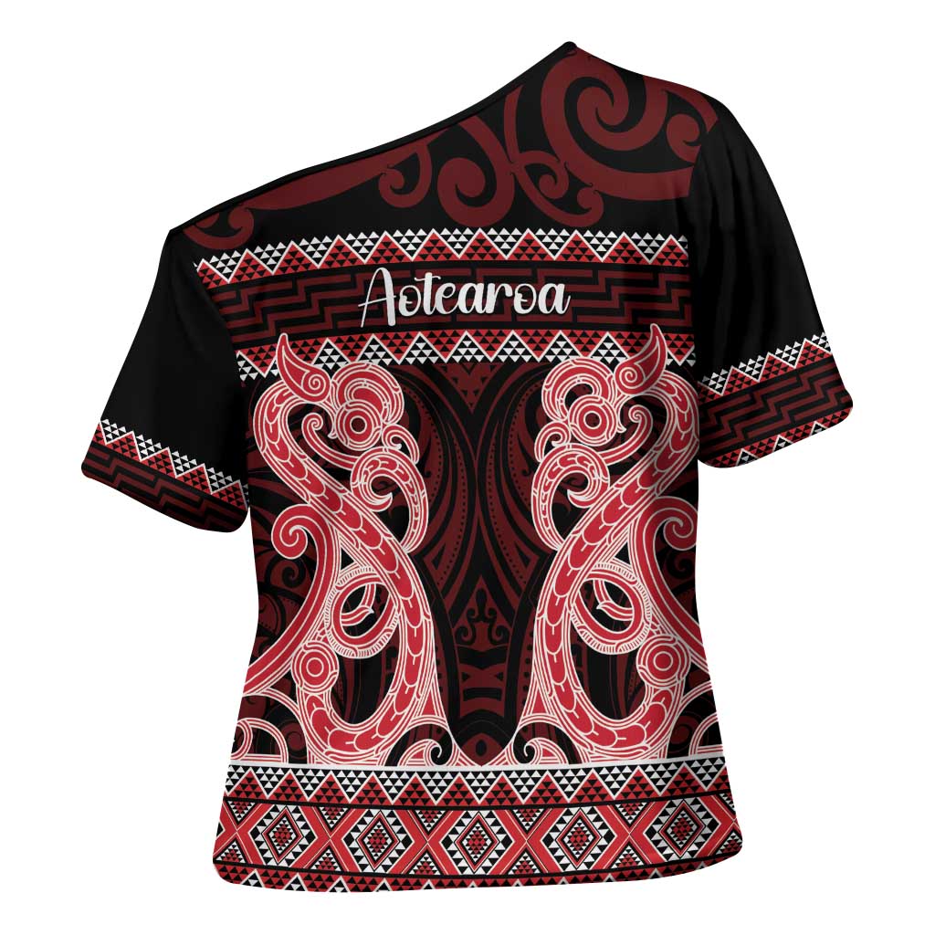 Kia Ora New Zealand Cross Shoulder Shirt Maori Language Week Whero Taniko Motif - Vibe Hoodie