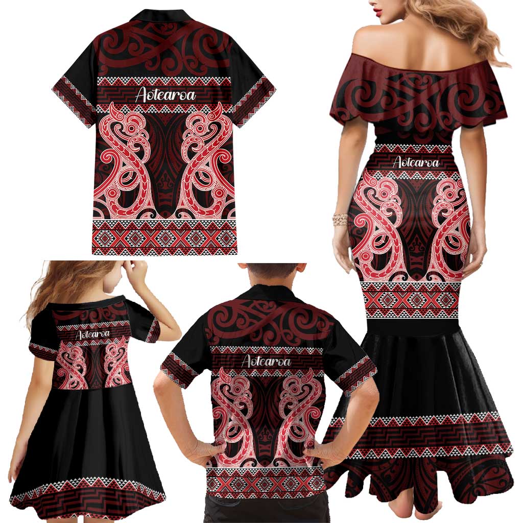 Kia Ora New Zealand Family Matching Mermaid Dress and Hawaiian Shirt Maori Language Week Whero Taniko Motif - Vibe Hoodie