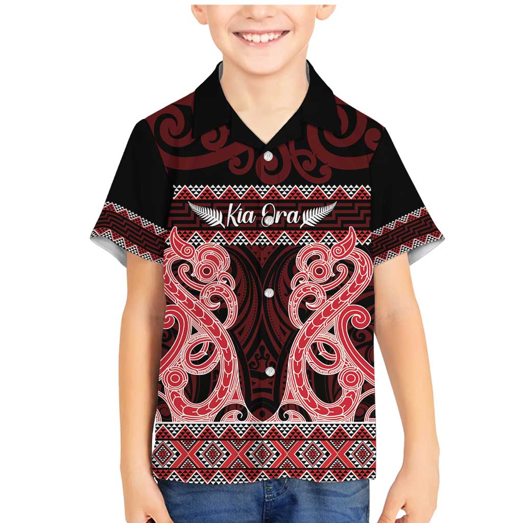 Kia Ora New Zealand Family Matching Mermaid Dress and Hawaiian Shirt Maori Language Week Whero Taniko Motif - Vibe Hoodie