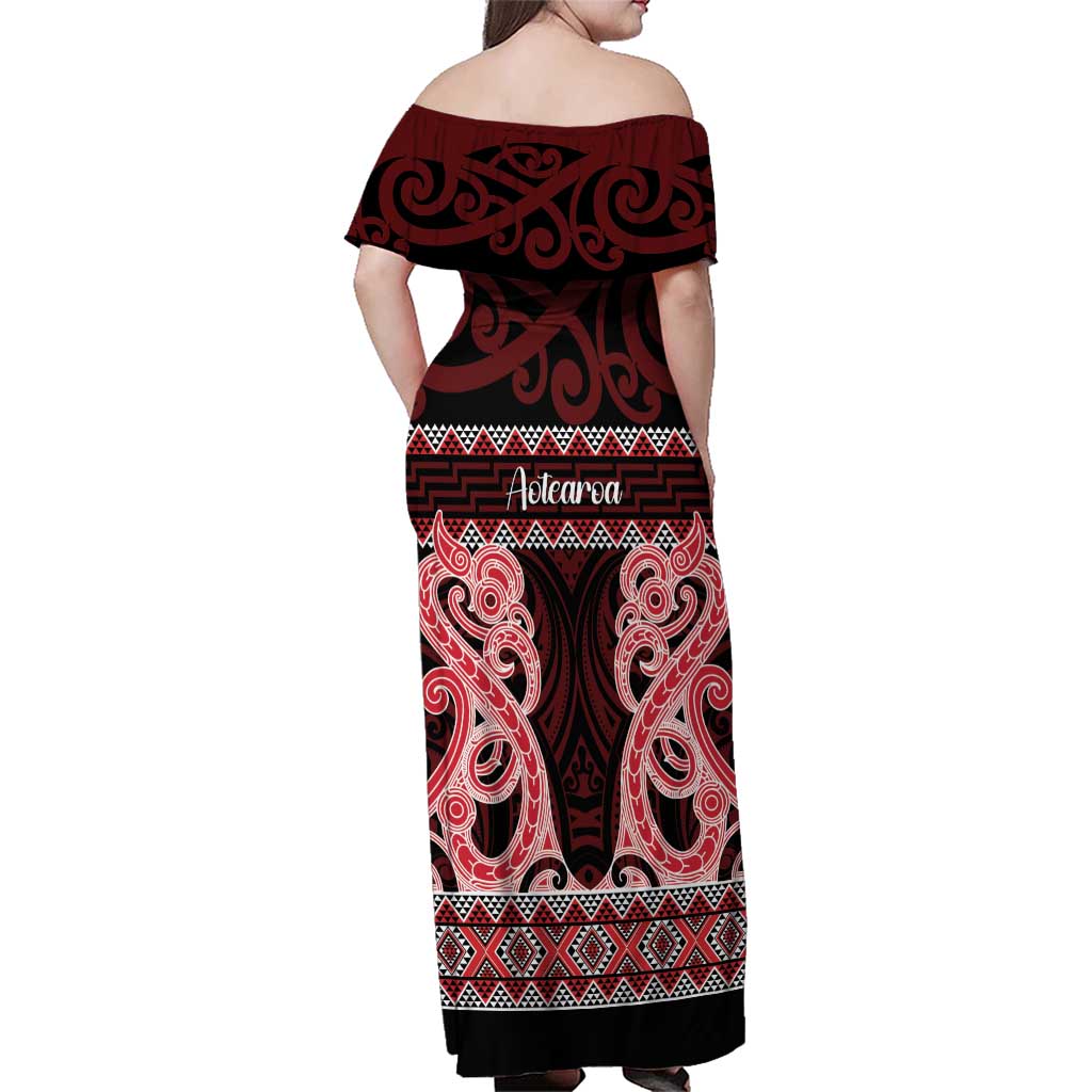 Kia Ora New Zealand Family Matching Off Shoulder Maxi Dress and Hawaiian Shirt Maori Language Week Whero Taniko Motif - Vibe Hoodie