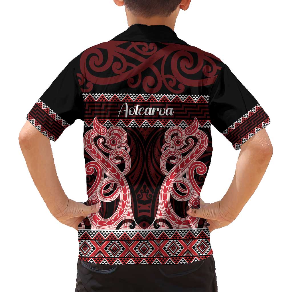Kia Ora New Zealand Family Matching Off Shoulder Short Dress and Hawaiian Shirt Maori Language Week Whero Taniko Motif - Vibe Hoodie