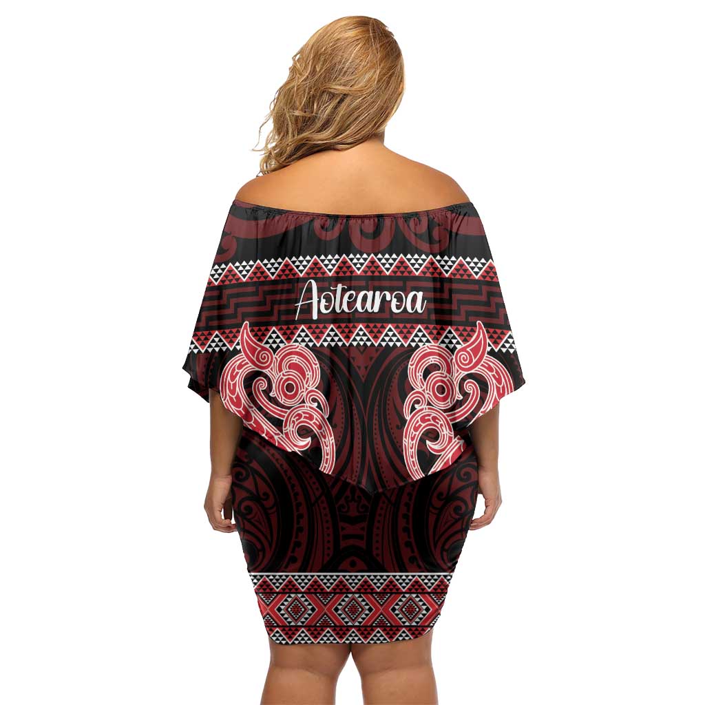 Kia Ora New Zealand Family Matching Off Shoulder Short Dress and Hawaiian Shirt Maori Language Week Whero Taniko Motif - Vibe Hoodie