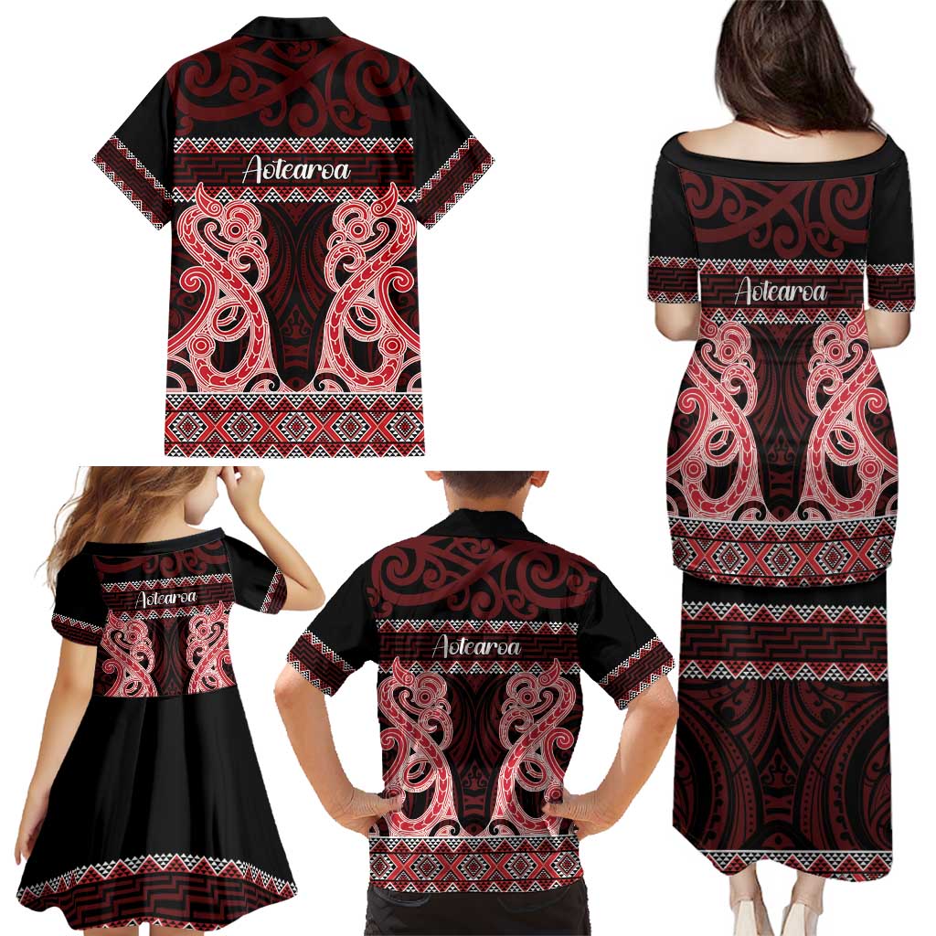Kia Ora New Zealand Family Matching Puletasi and Hawaiian Shirt Maori Language Week Whero Taniko Motif - Vibe Hoodie