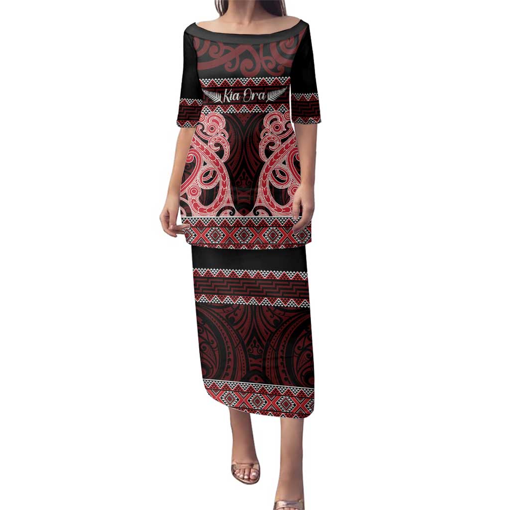 Kia Ora New Zealand Family Matching Puletasi and Hawaiian Shirt Maori Language Week Whero Taniko Motif - Vibe Hoodie