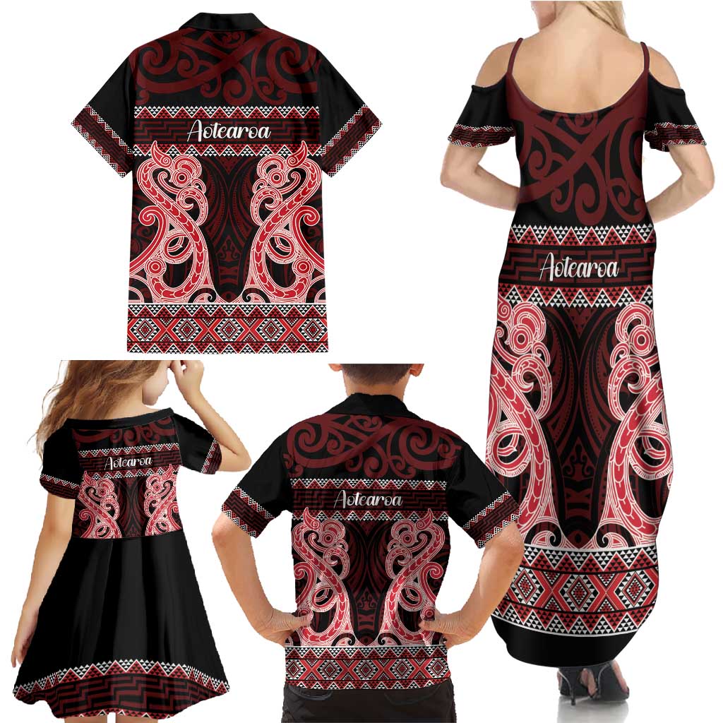 Kia Ora New Zealand Family Matching Summer Maxi Dress and Hawaiian Shirt Maori Language Week Whero Taniko Motif - Vibe Hoodie
