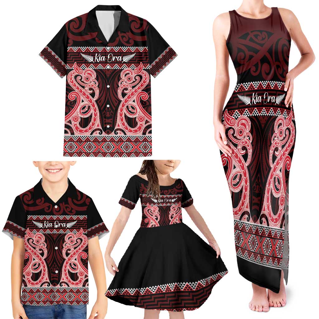 Kia Ora New Zealand Family Matching Tank Maxi Dress and Hawaiian Shirt Maori Language Week Whero Taniko Motif - Vibe Hoodie