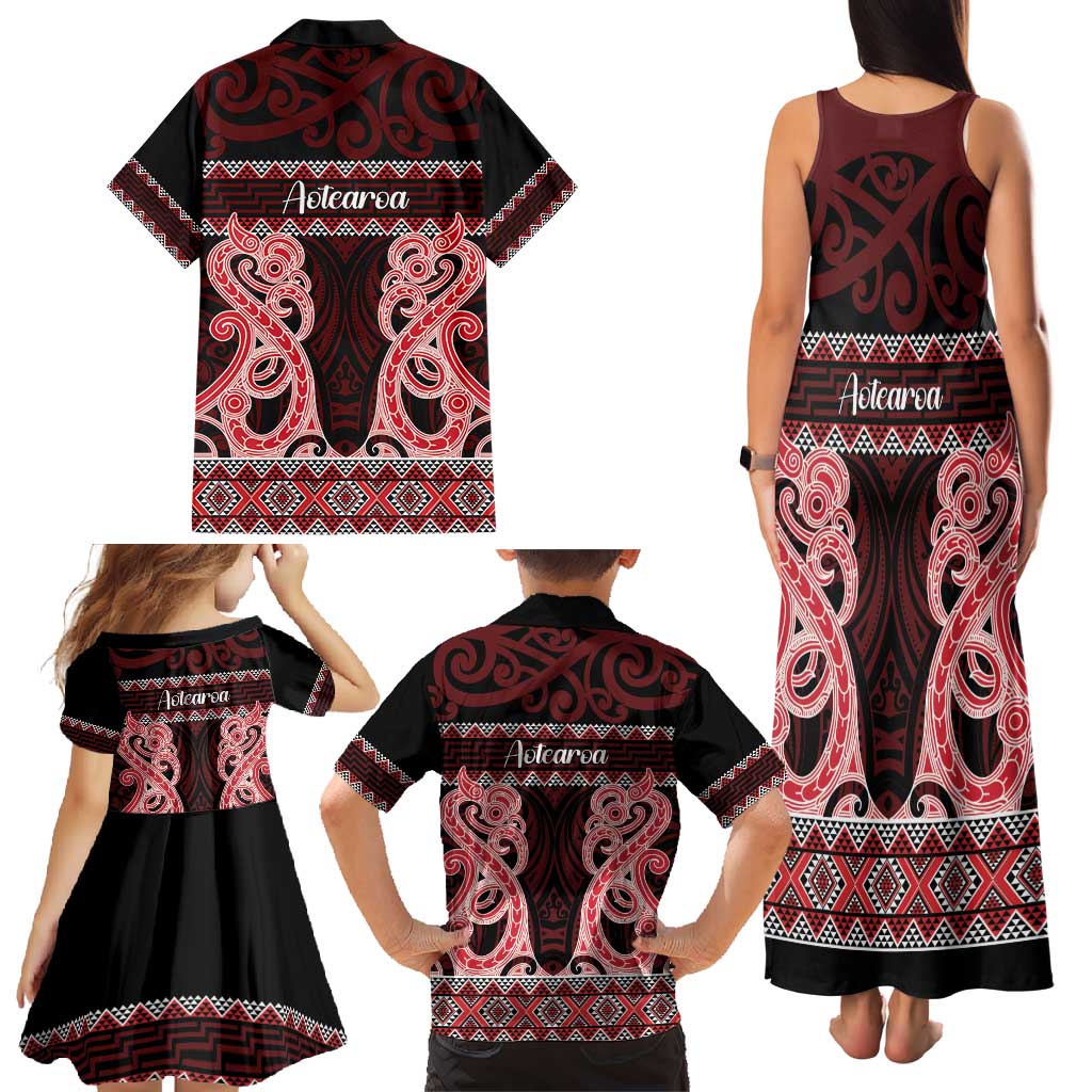 Kia Ora New Zealand Family Matching Tank Maxi Dress and Hawaiian Shirt Maori Language Week Whero Taniko Motif - Vibe Hoodie