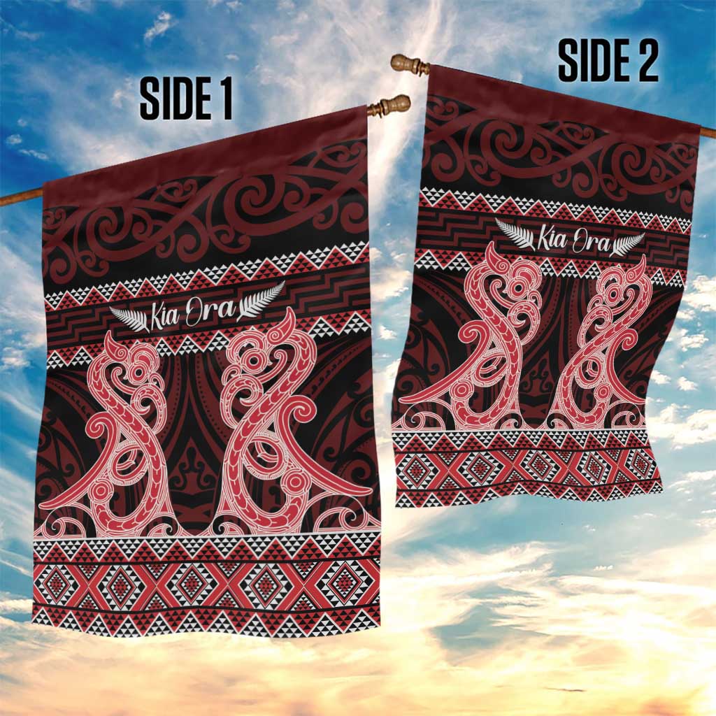 Kia Ora New Zealand Garden Flag Maori Language Week Whero Taniko Motif - Vibe Hoodie