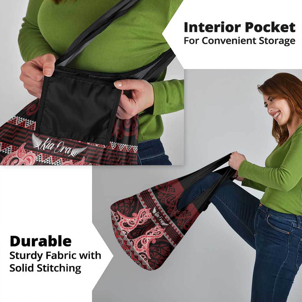 Kia Ora New Zealand Grocery Bag Maori Language Week Whero Taniko Motif - Vibe Hoodie