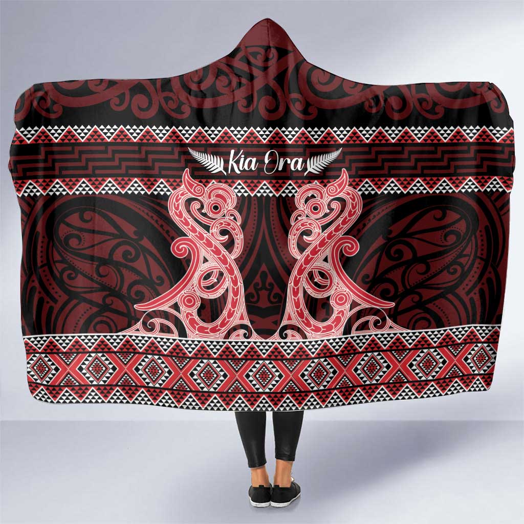 Kia Ora New Zealand Hooded Blanket Maori Language Week Whero Taniko Motif - Vibe Hoodie