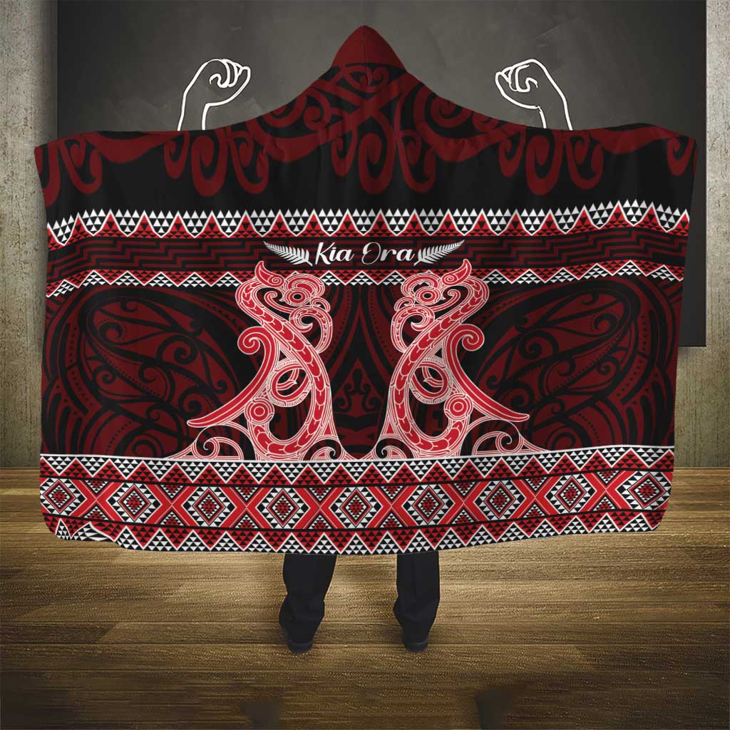 Kia Ora New Zealand Hooded Blanket Maori Language Week Whero Taniko Motif - Vibe Hoodie