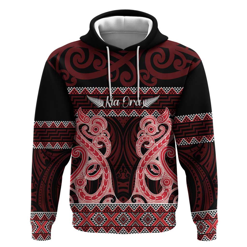 Kia Ora New Zealand Hoodie Maori Language Week Whero Taniko Motif - Vibe Hoodie