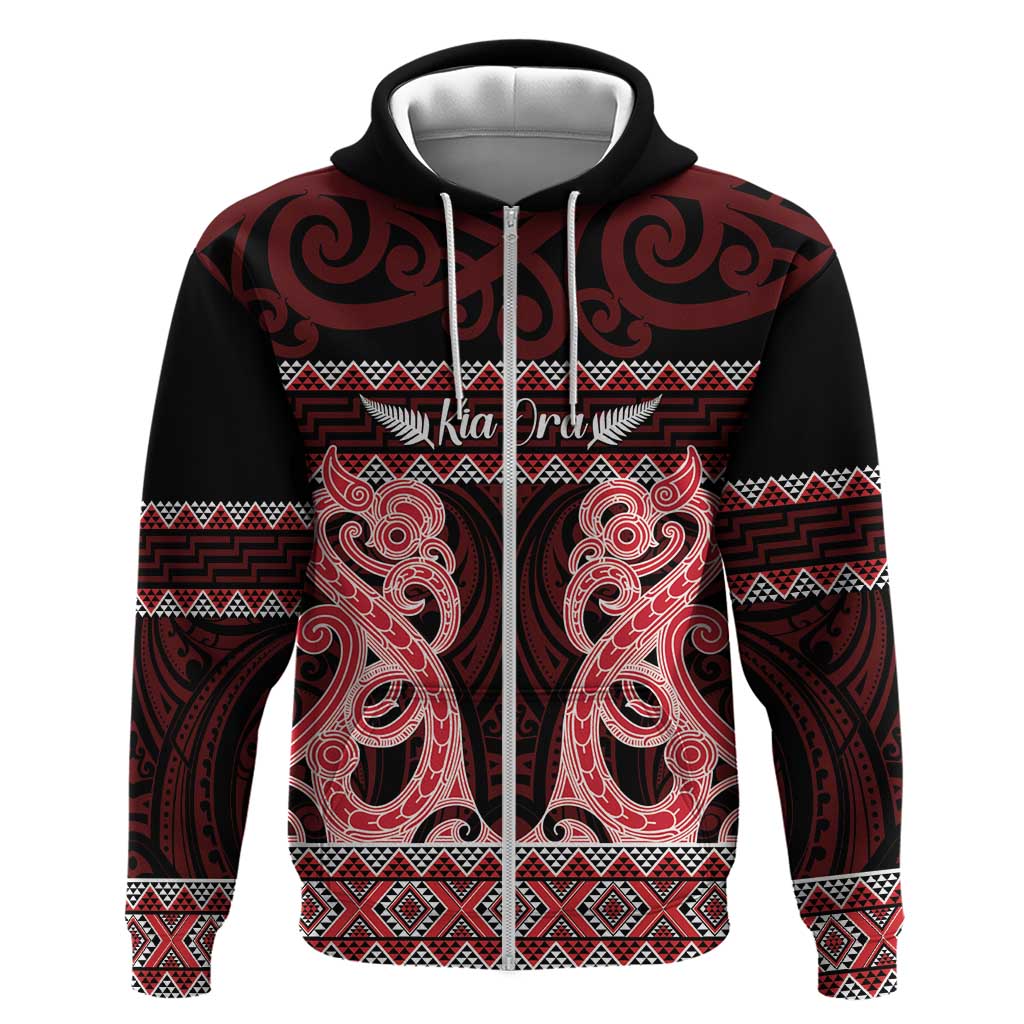 Kia Ora New Zealand Hoodie Maori Language Week Whero Taniko Motif - Vibe Hoodie