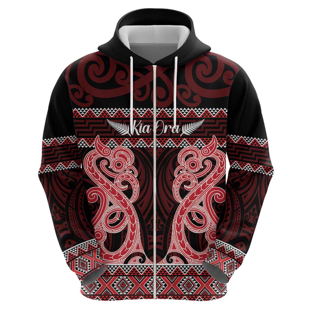 Kia Ora New Zealand Hoodie Maori Language Week Whero Taniko Motif - Vibe Hoodie