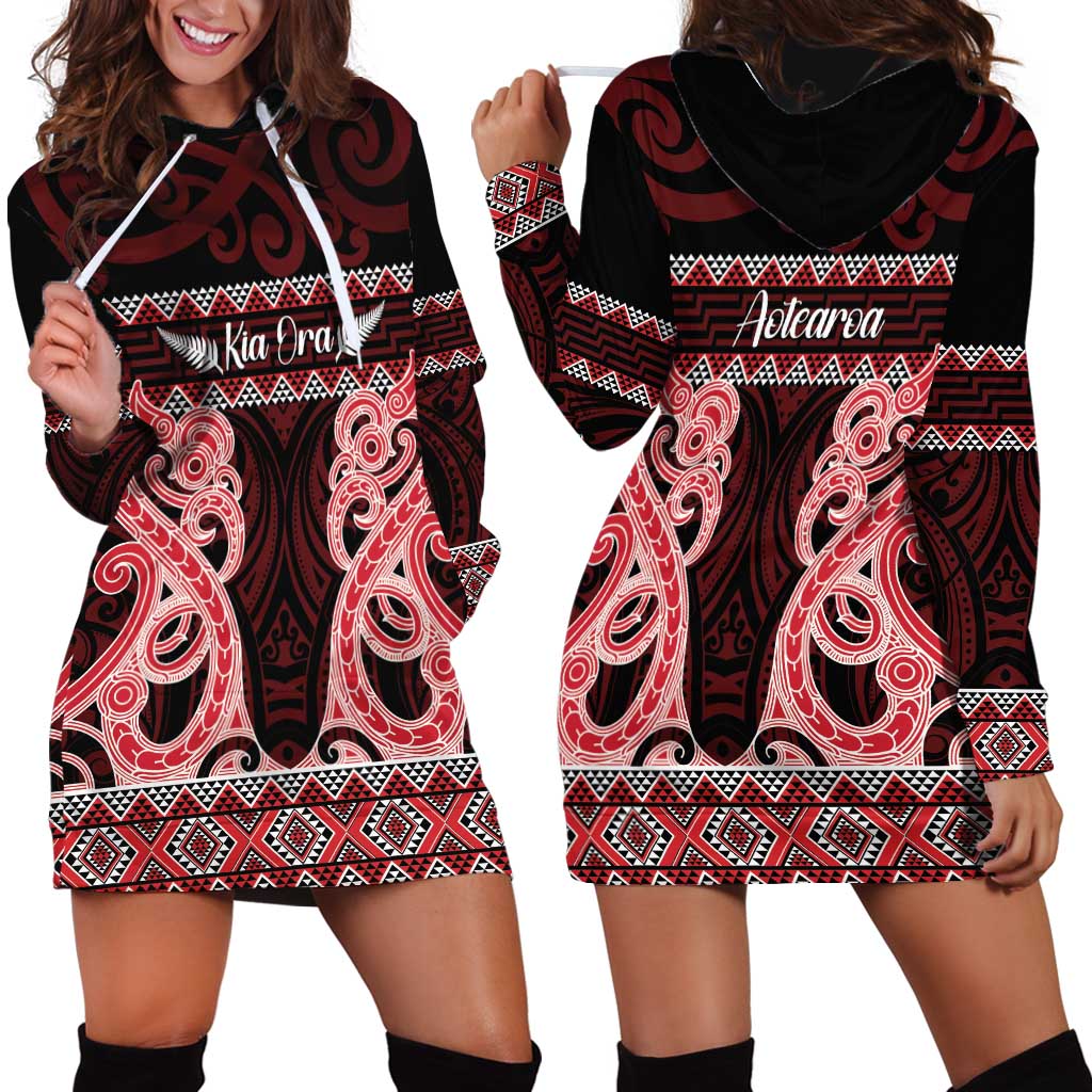 Kia Ora New Zealand Hoodie Dress Maori Language Week Whero Taniko Motif - Vibe Hoodie